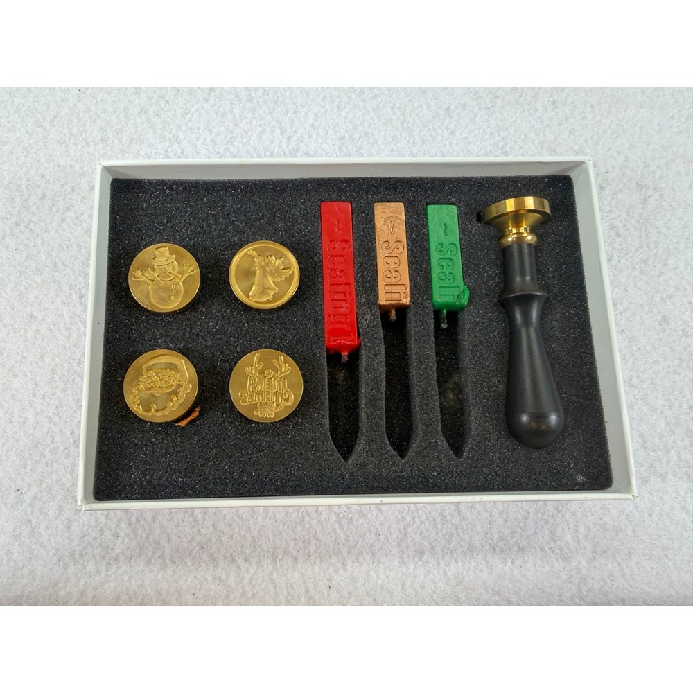 Uniqooo Christmas Wax Seal Stamp Kit 4 Brass Head Holiday Snowman Reindeer Santa - Picture 3 of 4